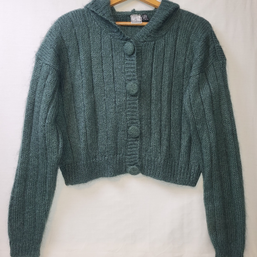 Vintage Paul Et‎ Duffier Mohair Blend Hooded Cardigan Sweater Women's Size Large